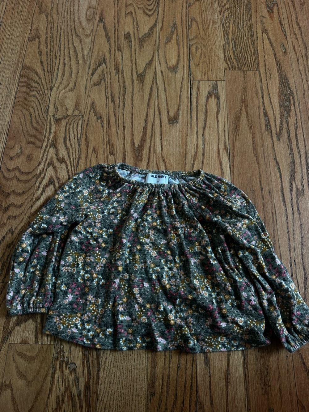 Old Navy Kids Floral Long Sleeve Peasant Top - Olive Green + Pink